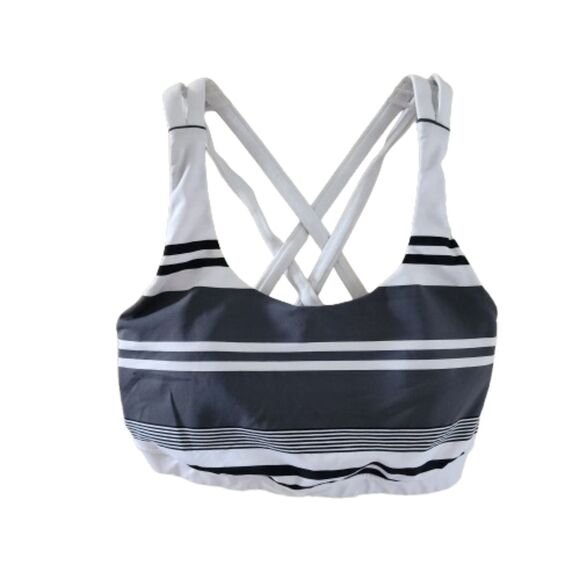 Lululemon Women Free To Be Sports Bra Activewear Yoga Striped White Black - Picture 1 of 4